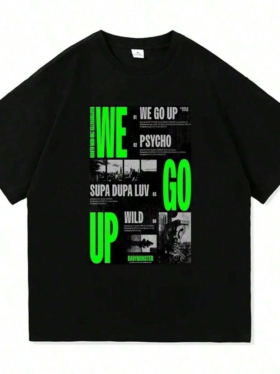 2026 New Hip-Hop World Tour T-Shirt Pure Cotton B-Billie Top Round Neck Short Sleeve Eilish Women's Photos And Text Gender-Free. - 黑色 33 - 查看 1