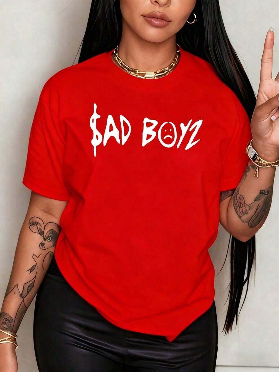 The Words "SAD BOYZ" With A Star Express Rebellion And A Bold Attitude. This Women's T-Shirt Is Made Of Soft And Comfortable 100% Cotton, Ideal For A Modern And Casual Look. Suitable As A Gift. Women's T-Shirt. Blouses > Elegant. Boho Chic. This Women's T-Shirt Is Soft And Breathable: Perfect For Vacations, Travel, And Festive Occasions, And Suitable For Wearing In Multiple Seasons. - 紅色的 - 查看 1