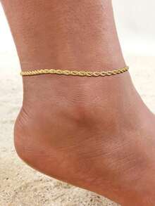 1pc Fashionable Stainless Steel Twist Lock Anklet, For Daily Decoration - One Size 3 - View 1