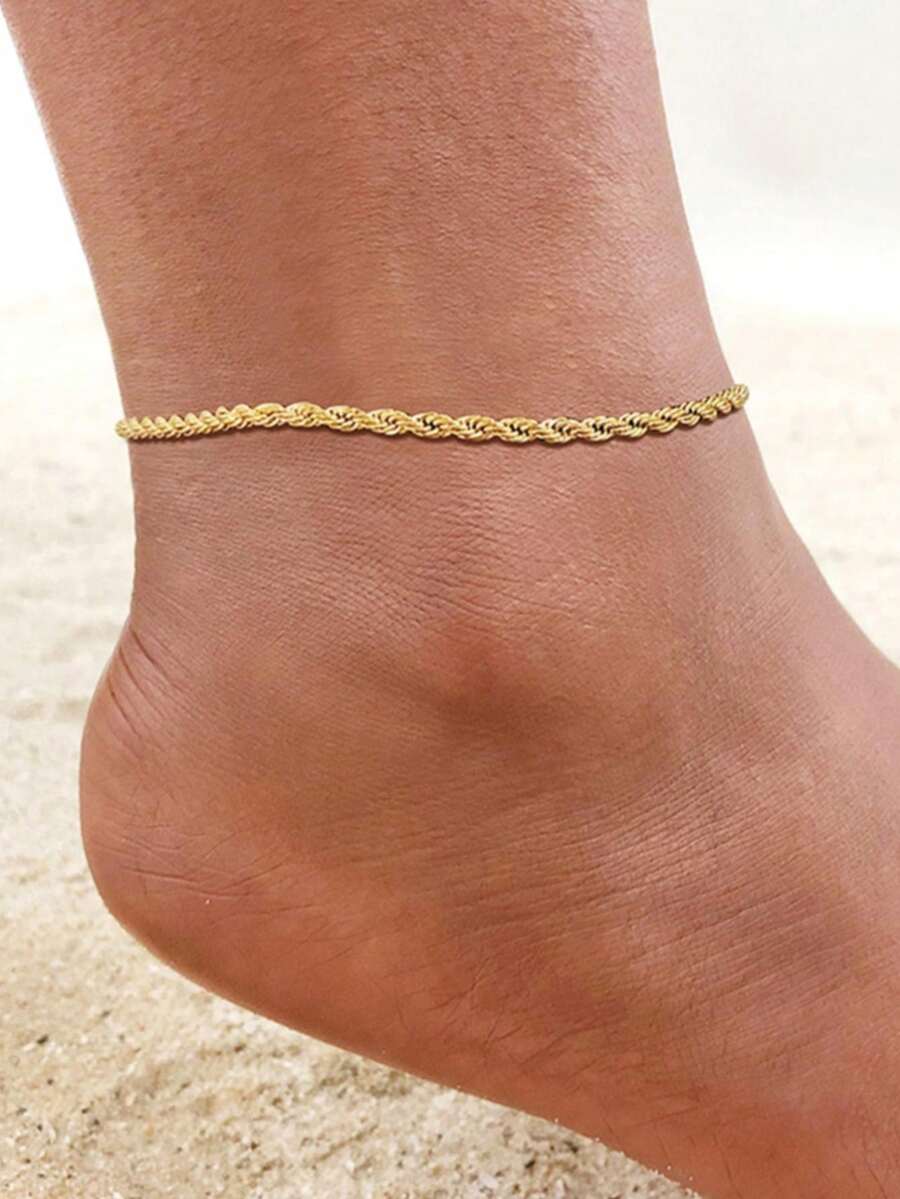 1pc Fashionable Stainless Steel Twist Lock Anklet, For Daily Decoration - One Size 3 - View 1