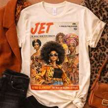 Vintage Afro Glamour Magazine Design T-Shirt _ Women's Art T-Shirt _ Autumn Afrocentric Graphic Tee _ R - 白色 4 - 查看 7