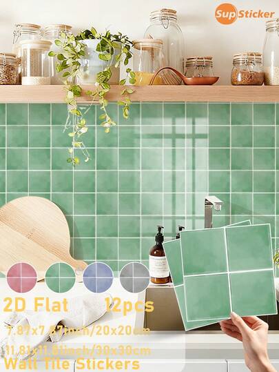 SUPSTICKER Bộ 12 miếng dán tường tự dính nhiều màu sắc, họa tiết gạch giả Morandian, phong cách tối giản Ins, chất liệu PVC dày cao cấp, dễ dàng dán và lắp đặt, có thể kết hợp tự do, chống thấm nước, chống dầu, chống bẩn, dễ lau chùi và gỡ bỏ, thích hợp cho nhà bếp, phòng tắm, phòng trẻ em, trang trí nhà thuê, kích thước 7.87*7.87 inch/11.81*11.81 inch