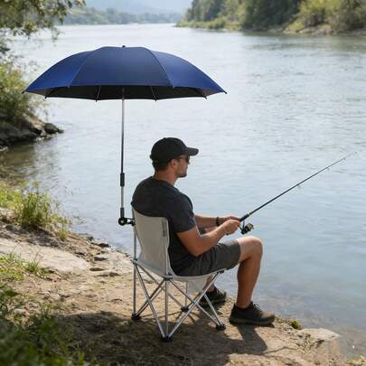 Silla de pesca plegable con sombrilla, protección UV ajustable, fácil instalación para camping, senderismo y pesca al aire libre, sombrilla portátil