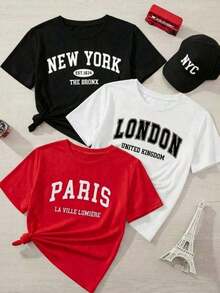T-Shirts. Single Garment, Not A 3-Piece Set. 1 Piece/Set Of Short-Sleeved T-Shirts Suitable For Streetwear. Oversized Crew Neck Top For Daily Outings, Camping, Concerts, Hip-Hop, Rock, And Rap Events. Women's Short-Sleeved Crew Neck T-Shirt With Graphic Print Of City Names, CALIFORNIA Los Angeles. Short-Sleeved Crew Neck T-Shirt For Spring/Summer Everyday Wear. - 白色 - 查看 10