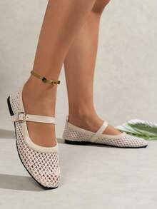 planare New Women's Fashion Woven Mesh Slip-On Shoes With Adjustable Strap Buckle Beige Summer Shoes Elegant Women's Shoes Comfortable Women's Shoes Ballet Shoes Mary Jane Shoes Cute Shoes Comfortable Women's Shoes Apartment Women's Apartment Black Shoes Elegant Women's Shoes Mary Jane Shoes Mules Shoes Summer Women's Shoes Summer Vacation Women's Shoes Mary Jane Women's Shoes Ballet Shoes Women's Shoes Comfortable Women's Shoes Cute Shoes Black Shoes - Beige - View 7