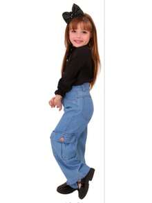 Graphite Cargo Jeans For Girls (Youth) - Azul Cadete - Ver 4