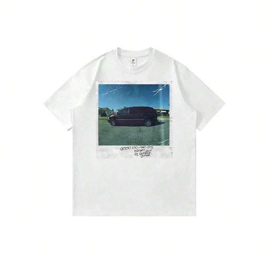 Camiseta unisex de manga corta informal de corte holgado con estampado de dibujos animados de anime estilo años 90 de Kendrick Lamars, Good Kid, M.A.A.D City, Polaroidss. - Blanco - Ver 1