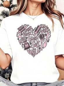 Camiseta de Mujer con Estampado Gráfico, Algodón Ligero, Verano, a la Moda, Y2K, Elementos Dulces de Cocina, Camiseta de Manga Corta para Mujer - Con un Patrón Dibujado a Mano, Lavable a Máquina, Fácil de Usar, Estilo Casual Deportivo, Cuello Redondo, Hecha de, Adecuada para Todas las Temporadas, Disponible en Múltiples Colores y Tallas, Camiseta Oversize para Mujer con Estampado 100% Algodón Puro - Blanco - Ver 6