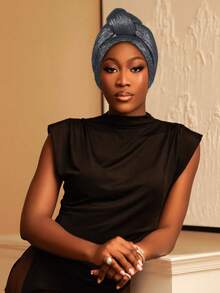 1pc Emerald Green Metallic Shiny African Head Wrap, Automatic Headscarf For Wedding Party - D - View 15