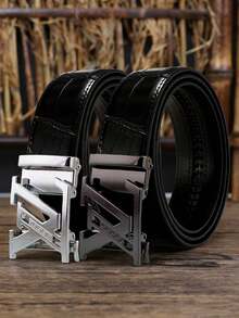 1pc Men's PU Leather Automatic Buckle Belt, Embossed Hollow Letter Buckle, Bamboo Joint Pattern Adjustable Business Casual Waist Belt, Multiple Colors Available, Fashionable , Suitable For Men's Jeans, Suits, Workplace Formal Wear And Daily Casual Wear. Light Luxury Style, High-End Feel, Best Gift For Father And Boyfriend. - Multicolor - View 12