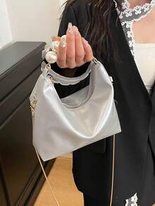 Fashionable Minimalist Casual Mini Faux Pearl Decor Handbag, Suitable For Women, Teenage Girls, Office Use, White - Multicolor - View 7