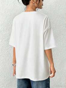 1 pieza de camiseta de algodón puro con diseño estético millenial de verano, estampado Margarita Weather, camiseta de manga corta con cuello redondo para mujer, informal, para uso diario, 180g 100% algodón. - Blanco - Ver 3