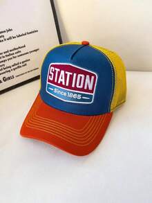 1pc Embroidered STATION Color Block 5-Panel Mesh Baseball Cap, Breathable Adjustable Size, Versatile Daily Casual Sun Protection Wear - Baseball Cap - View 8