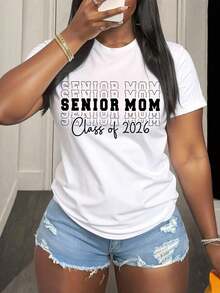 Plus Size T-Shirt For Moms Of The Class Of 2026, Flirty Lace Graduation T-Shirt For The Class Of 2026, Preppy Bow T-Shirt For The Class Of 2026, 2026 Graduation Party Gift T-Shirt, High School Graduation T-Shirt, Perfect Gift For Graduating Moms, Celebration Wear. | Casual Style, Breathable And Comfortable - 白色 - 查看 7