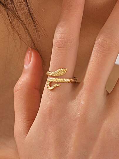 1 pezzo Anello vintage a forma di serpente placcato in oro 18K in acciaio inossidabile, adatto per uso quotidiano delle donne
