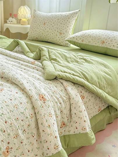 1件双层雪纺夏季被，双人空调毯，亲肤面料，AB版全填充设计，轻盈柔软透气，丝滑触感，适合裸睡，吸湿排汗，薄款夏季被，时尚印花被套，适用于家居卧室装饰、婚礼用品、情人节家居装饰、复活节礼物、母亲节礼物，四季皆宜。