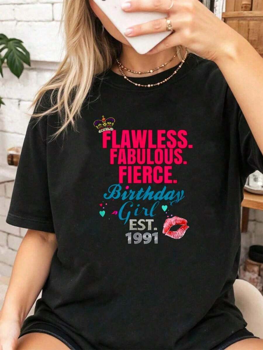 Camiseta de Fiesta de Cumpleaños 1991, 100% Algodón, Fabulosa y Audaz. Tops para Mujer. - Negro - Ver 1