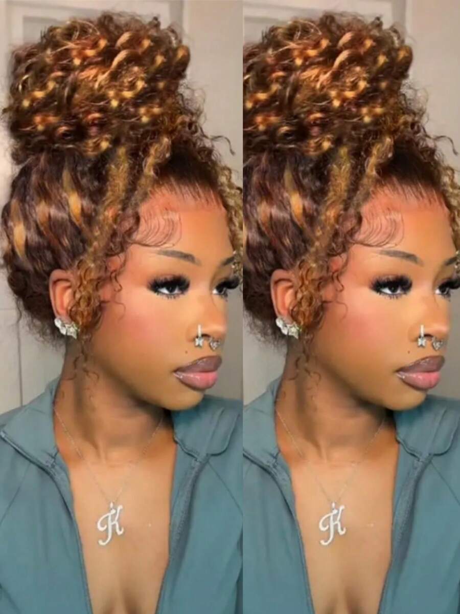 Honey Blonde Hidden Strap 360 Lace Front Wigs Human Hair 360 Full Lace Frontal Wigs Human Hair With Drawstring 4/27 Highlight Ombre Deep Wave Lace Front Wigs Human Hair 250 Density 13x6 Curly Hair Wig Pre Plucked Wet And Wavy Colored Wigs For Women - S4/27 - 查看 1
