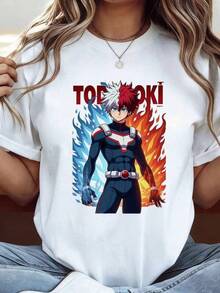 Camisetas estampadas para mujerShoto Todaraki T-Shirt Boku No Hero Academia Dabi Shirt All Might Gift Shirt,Camiseta gráfica para hombre,Top de estilo urbano hip-hop,Camiseta holgada de estilo retro para hombre,blusas para mujer,La elección perfecta para tus atuendos de San Valentín - Blanco - Ver 7