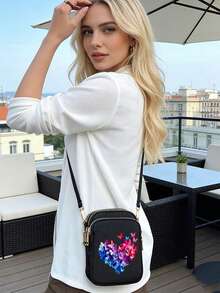 Colorful Gradient Butterfly Heart Pattern Crossbody Bag, Compact Oxford Fabric Multi-Pocket Shoulder Bag And Phone Bag With Gold Zipper, Adjustable Shoulder Strap, Coin Storage And Earphone Hole - Perfect For Daily Commute And Casual Outings, Summer Beach Travel, Delicate Texture - Multicolor - View 5