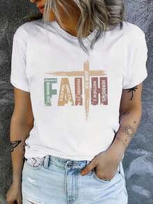 Women's Christian T-Shirt With Bible Verse And Scripture References For Religious Inspiration And Spiritual Motivation, 220g, Casual Women's Blouse, Women's Cotton T-Shirts - 白色 - 查看 3