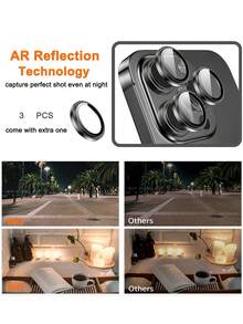 MIGAE 3pcs - 17 Pro Max/ 17 Pro Camera Lens Protector, 1:1 Original Replica, Restores Authentic Device Feel, Tempered Glass HD Anti-Scratch Protective Case, Suitable For IPhone Phone Cases (Black) - Black - View 2