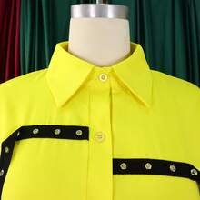 Loose-Fitting Midi Shirt Dress 2026 With Lapel And Short Sleeves - 黃色 - 查看 5