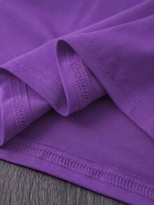 Camiseta de Moda con Estampado y Cuello Redondo de Manga Corta, Talla Grande, Ropa de Mujer, Prendas Femeninas - Morado - Ver 5