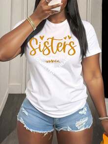 1 Piece Graphic T-Shirt "Sisters Will Always Be Connected By Heart" For Women, Family Bonding T-Shirt, Gift For Sisters, 180g 100% Cotton - 白色 - 查看 12