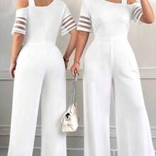 Elenzya Plus Size Women Casual Solid Color Minimalist Asymmetric Jumpsuit - Blanco - Ver 1
