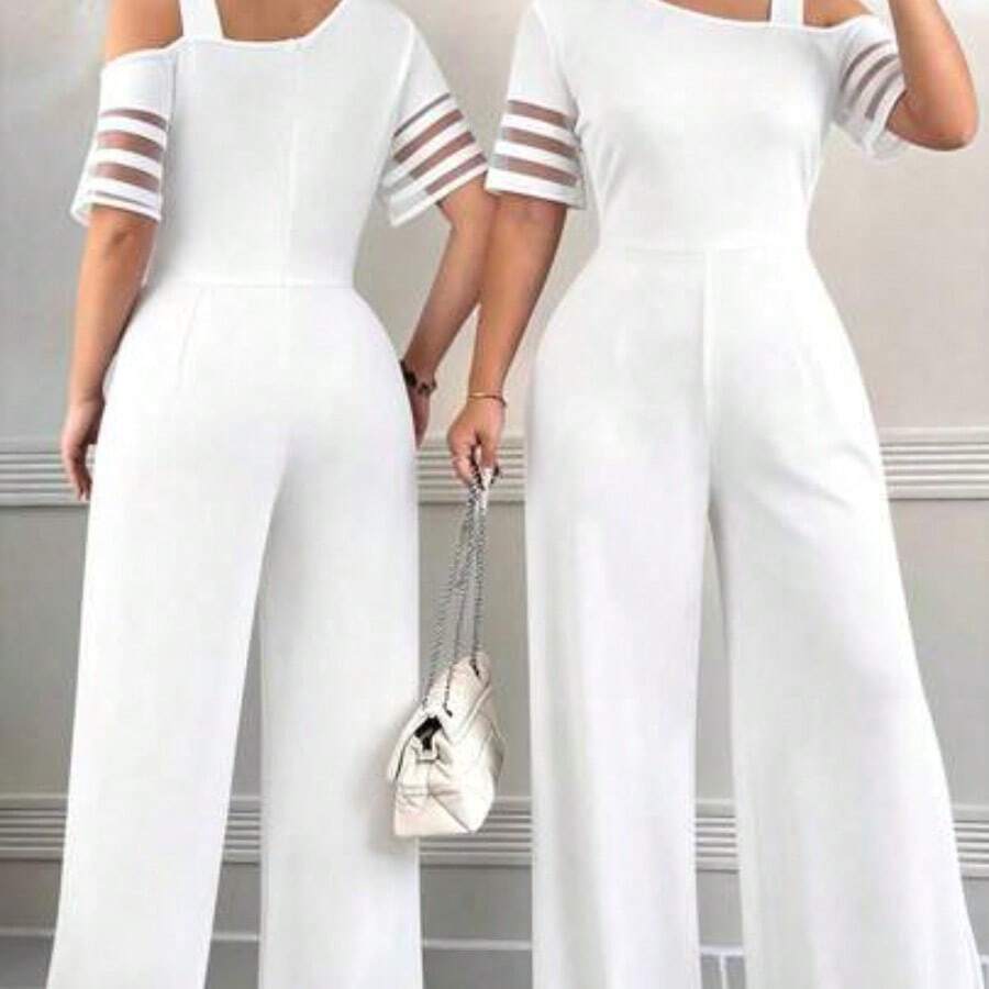 Elenzya Plus Size Women Casual Solid Color Minimalist Asymmetric Jumpsuit - Blanco - Ver 1