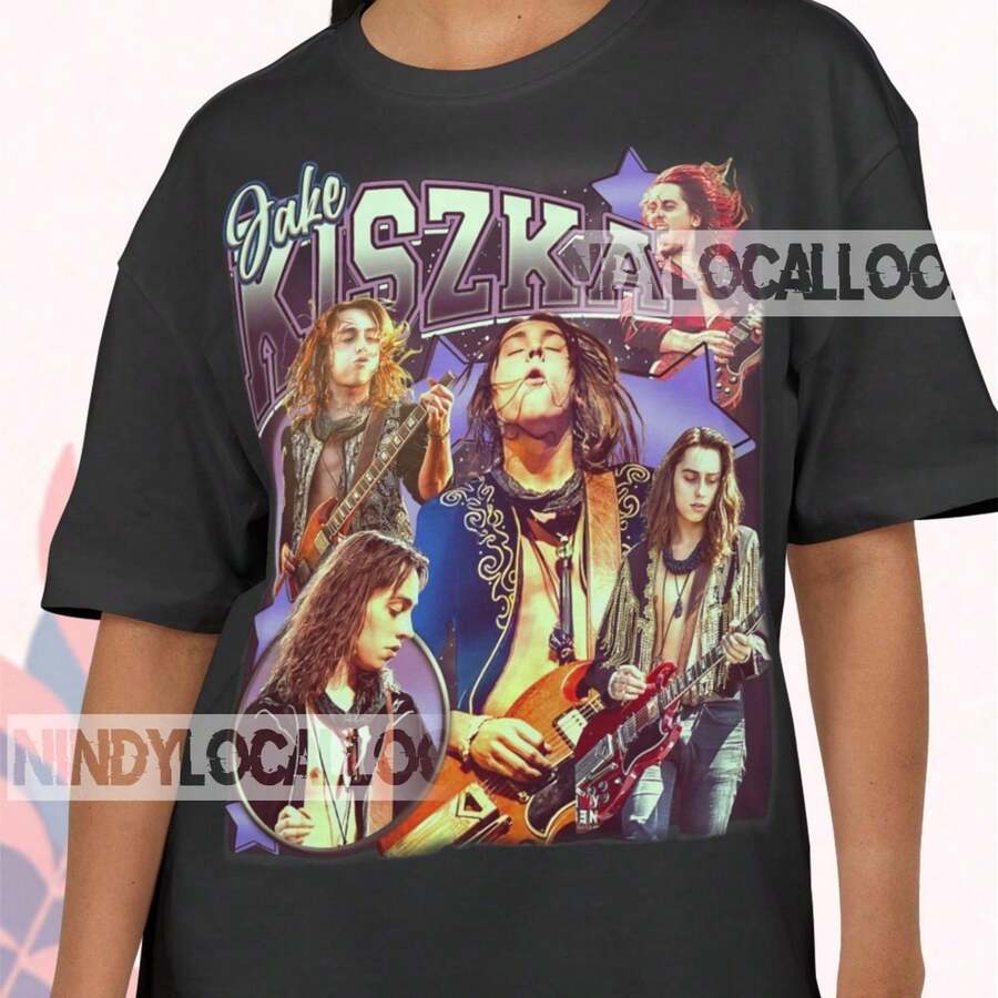 Vintage Bootleg - Jake Kiszka R , Greta Van Ft Band , Clic k Tour Graphic, 70s Aesthetic Y2K Music Fan Gift Camiseta 100% Algodón Unisex - Playera Casual Premium de Corte Cómodo - Negro - Ver 1