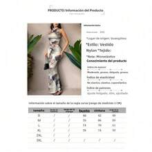 Top corto con estampado sexy, cuello halter y espalda descubierta, conjunto de dos piezas con falda larga ajustada de cintura alta - Celeste - Ver 4