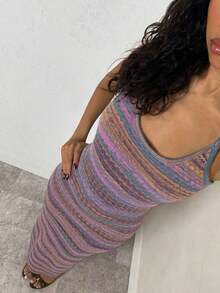 Vestido de suéter sin mangas elegante para mujer , otoño/invierno, vestido de suéter largo y ajustado para mujer - Multicolor - Ver 12