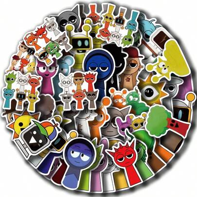 50 miếng dán chủ đề Game Dandy's World, nhạc Sprunki, tự làm sticker, sticker chống nước cho sổ lưu niệm, điện thoại, hành lý, ván trượt, sticker dễ thương, quà sinh nhật hoàn hảo.