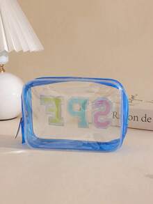 Túi đựng mỹ phẩm chống nước trong suốt SPF, túi đựng đồ vệ sinh cá nhân khóa kéo PVC, túi du lịch cầm tay SPF đính bông xốp, tùy chọn size nhỏ/lớn - Nhiều màu - Xem 10