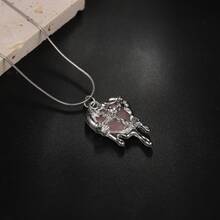 Collar de mujer con luna y cruz, cadena de clavícula versátil y de moda con diseño de corazón - Rosa - Ver 10