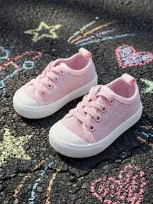 1 Pair Girls Pink Low-Top Easy On/Off Cloth Shoes, Lightweight Soft Sole Walking Shoes, Breathable Comfortable Casual Toddler Baby Shoes Suitable For Daily Kindergarten, Outdoor Activities, Picnic And Party Wear - Pink - View 1