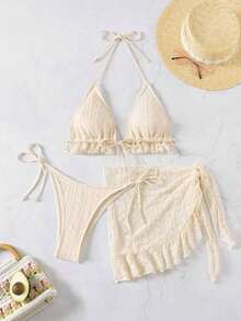 Swim Mod Set de 3 piezas de ropa de baño de verano para mujer - Beis - Ver 6