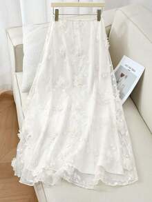 Falda de sirena con parches de malla bordada elegante para mujer - Blanco - Ver 2
