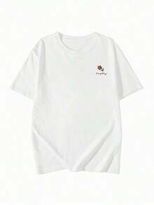Women's Graphic Print T-Shirt, Lightweight Cotton Summer T-Shirt With Rose Print, Round Neck, Short Sleeve, Casual, Plus Size, 100% Pure Cotton - 白色 - 查看 3