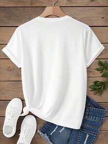 Camiseta de Mujer con Estampado Gráfico, Algodón Ligero, Verano, Estilo Casual, Cuello Redondo, Manga Corta, Camiseta Estampada, Estilo Casual, Camiseta de Mujer con Diseño de Béisbol, Gafas de Sol y Cabello Mullet, Gráfico de las Grandes Ligas, Ropa de Verano para Aficionados al Deporte y Regalo para Amigos, Adecuada para Fiestas de Navidad, Actividades Deportivas, Fiestas de Vacaciones, Salidas, Deportes y Otros Regalos Festivos (220g). Oversize Camiseta Mujer Estampado 100% Algodón Puro - Blanco - Ver 4