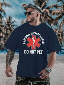 Camiseta de manga corta oversized con estampados de moda americana "Hombre de apoyo emocional, no toques", diseñada para hombres de talla grande, perfecta para primavera y verano con cuello redondo casual y tejido transpirable, talla grande - Negro - Ver 10