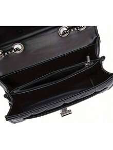 LEATVOOK Elegant Black Quilted Crossbody Bag For Women With Golden-Tone Clasp & Metal Chain Strap - - 黑色 - 查看 4