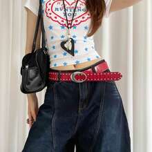 2026 New Y2K Baddie Style Rivet Belt, Crocodile Embossed Leather Belt With High-End Feel, Suitable For Jeans - A - View 3