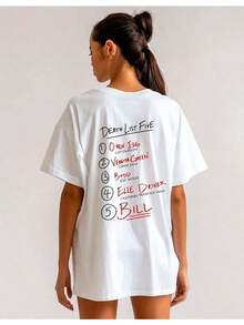 Camiseta juvenil de moda europea y americana para el verano, estilo americano, de algodón puro, con estampado de frases divertidas, de manga corta y estilo casual. - Camisa blanca de manga corta - Ver 2