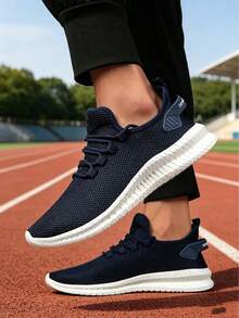 Giày thể thao đế bằng cổ tròn thoáng khí mới dành cho nam, giày sneaker nhẹ, thời trang. - Màu xanh lam - Xem 3
