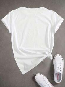Women's T-Shirt - Casual Short Sleeve T-Shirt With Round Neck And Geometric Design, With The Slogan "40& Fabulous", Medium Elasticity, Machine Washable, For Spring And Summer, Ladies' T-Shirts, Summer Casual Clothing. - 白色 - 查看 2