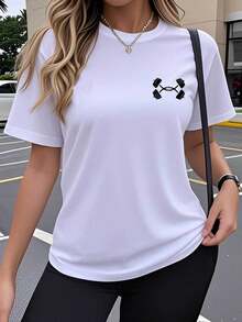 Soft 100% Cotton T-Shirt, Single Pack, Women's Short Sleeve T-Shirt, Creative Fitness Team Design, Fun And Artistic Print, Breathable And Stretchy Round Neck Top, Comfortable Outdoor Clothing In Spring, Summer And Autumn, Y2K Style, Loose Fit, Casual, Simple And Fashionable, Breathable Cotton T-Shirt, Matches Everything. - 白色 - 查看 6