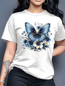 Camiseta suave 100% algodón. Una camiseta casual de manga corta y cuello redondo con estampados florales, perfecta para primavera y verano, ideal como regalo de cumpleaños o para las fiestas para mujeres. Camiseta de algodón transpirable, combina con todo. - Blanco - Ver 6